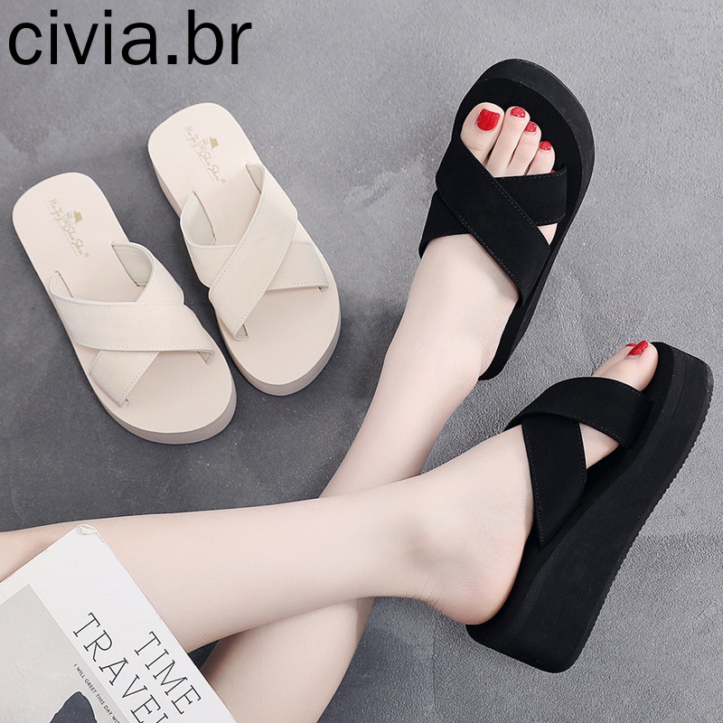 Dép Sandal Cao Gót Đế Xuồng Quai Chéo Thời Trang Mới Cho Nữ