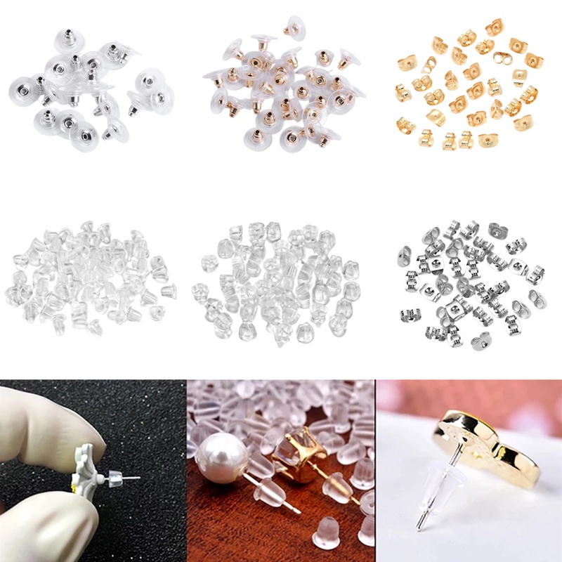 Bộ 100 Nút Chặn Khuyên Tai Chống Trượt Không Gây Dị Ứng Làm Trang Sức DIY
