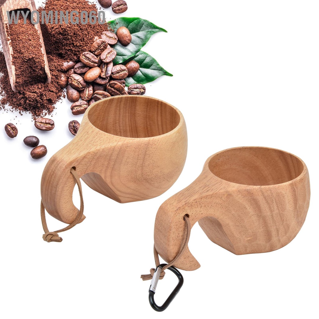 Wyoming060 Wooden Coffee Cup with Handle Hanging Buckle Milk Drinking Portable Wood Mug for Household