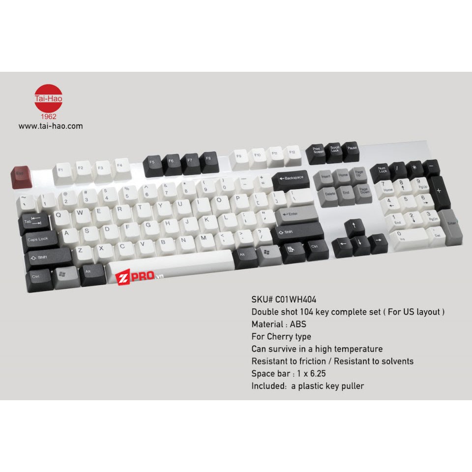 Bộ Keycap TaiHao Black and White cho bàn phím cơ