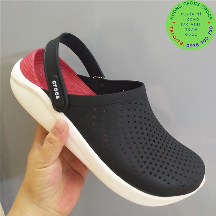 DÉP SỤC CROCS LITERIDE MÀU ĐEN LÓT ĐỎ ĐẾ TRẮNG CHO CẢ NAM VÀ NỮ