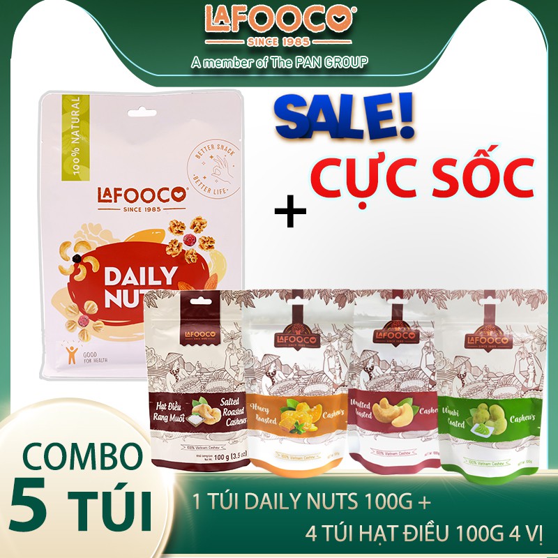 [COMBO 5 SẢN PHẨM] Daily nuts 175g 1 túi + 4 túi Hạt điều LAFOOCO 4 vị 100g