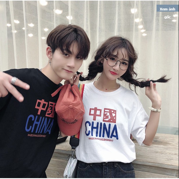 Ad47 Áo đôi nam nữ phong cách tuổi teen in chữ