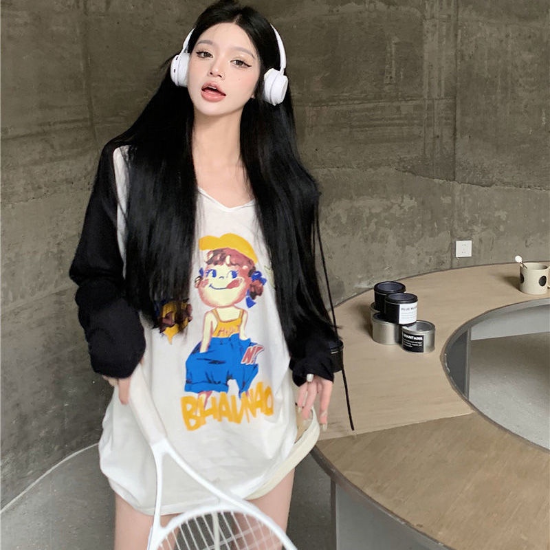 Áo Thun Tay Dài In Hình Hoạt Hình Plus size