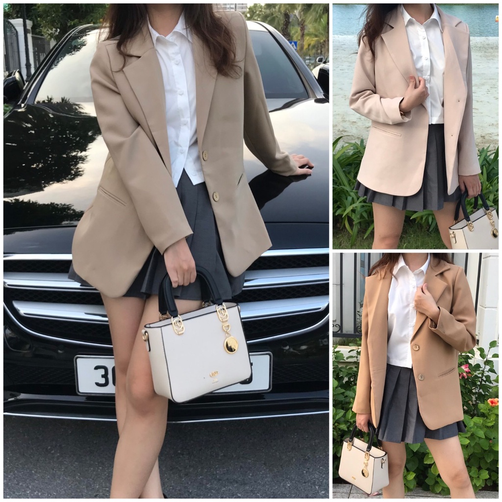 [HÀNG CAO CẤP] Áo Vest Blazer nữ dài tay 2 lớp màu trơn dáng rộng có túi phong cách Hàn Quốc