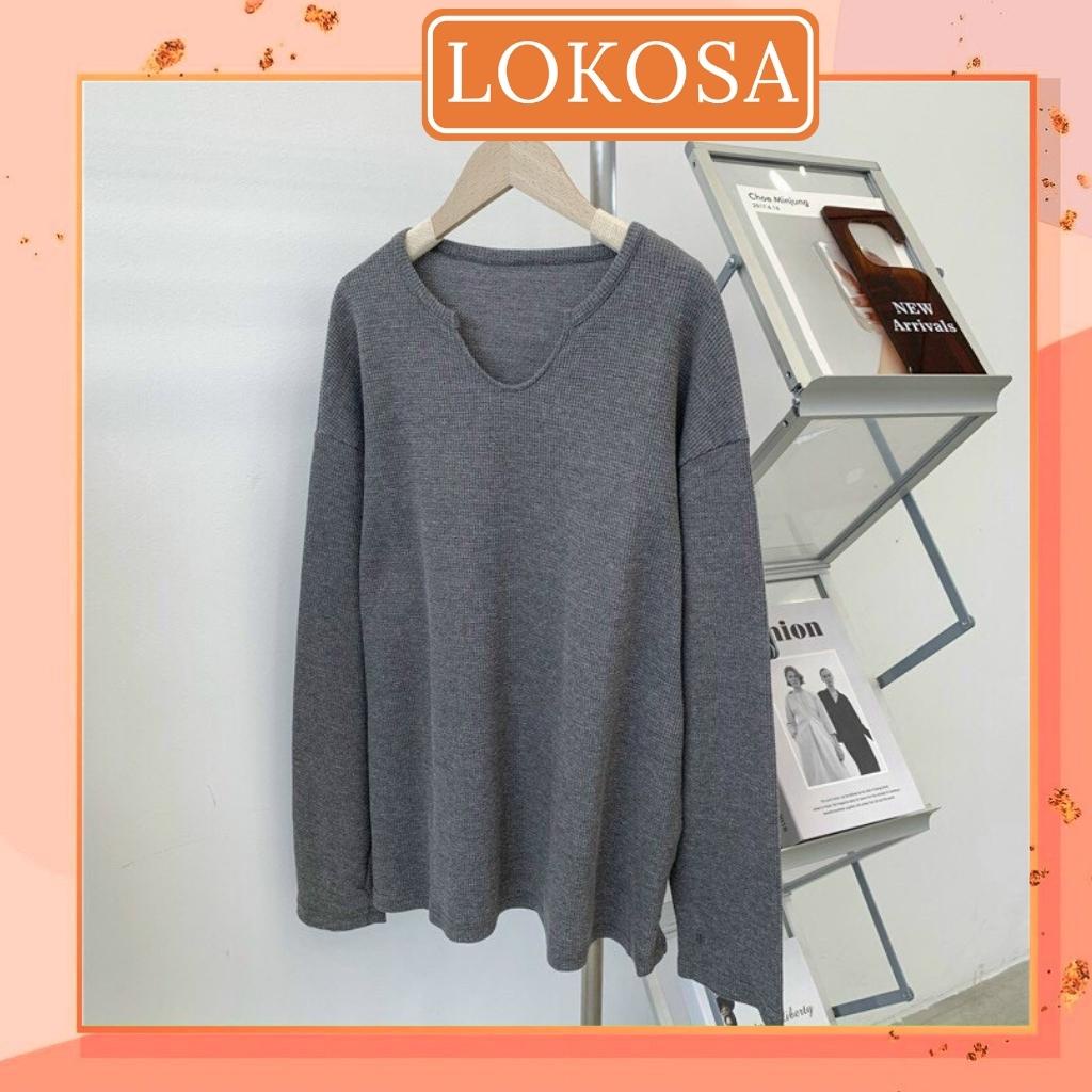 Áo Len Dài Tay Thu Đông Nữ LOKOSA Sweater Cổ Tròn Form Rộng Chất Dày Dặn Cao Cấp Phong Cách Ulzzang Hàn Quốc AO006