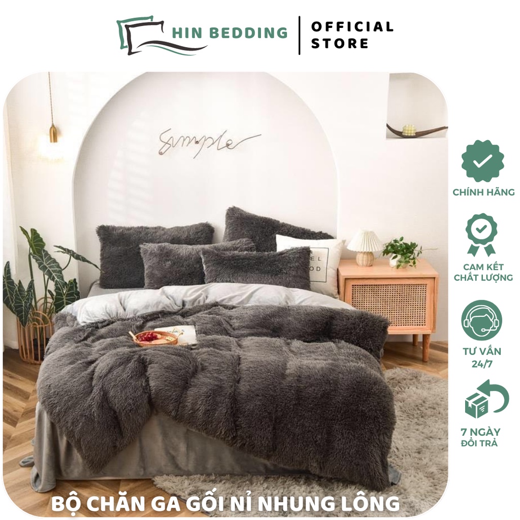 Bộ Chăn Ga Gối Nỉ Nhung Lông HIN BEDDING, Chăn Ga Nỉ Nhung Cao Cấp Loại 1 Có Túi Xách