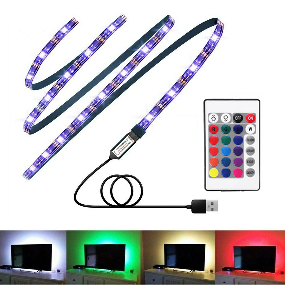 ❀SIMPLE❀ 1m 2m 3m RGB Light 5V Flexible Lamp 5050 LED Strip Desktop PC TV Backlight USB Remote Control Home Decoration Bias Lighting