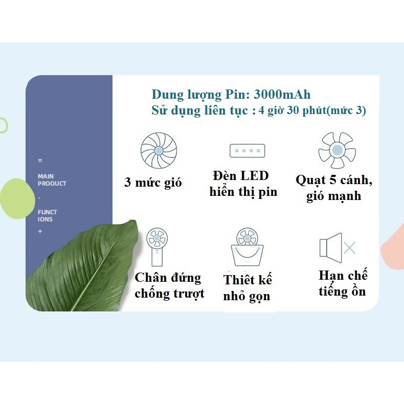 Quạt Sạc cầm tay mini Yoobao F3 3000mAh