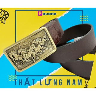 Thắt lưng nam da thật, dây nịt da bò thật, mặt khóa bằng đồng thật đúc nguyên khối, họa tiết mã đáo thành công