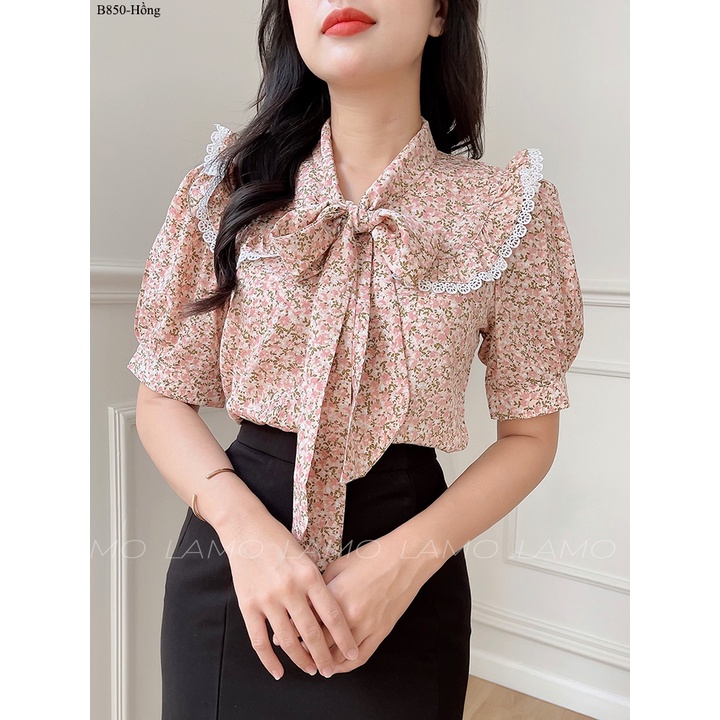 B850- Áo Kiểu nữ áo hoa cột nơ xinh xắn