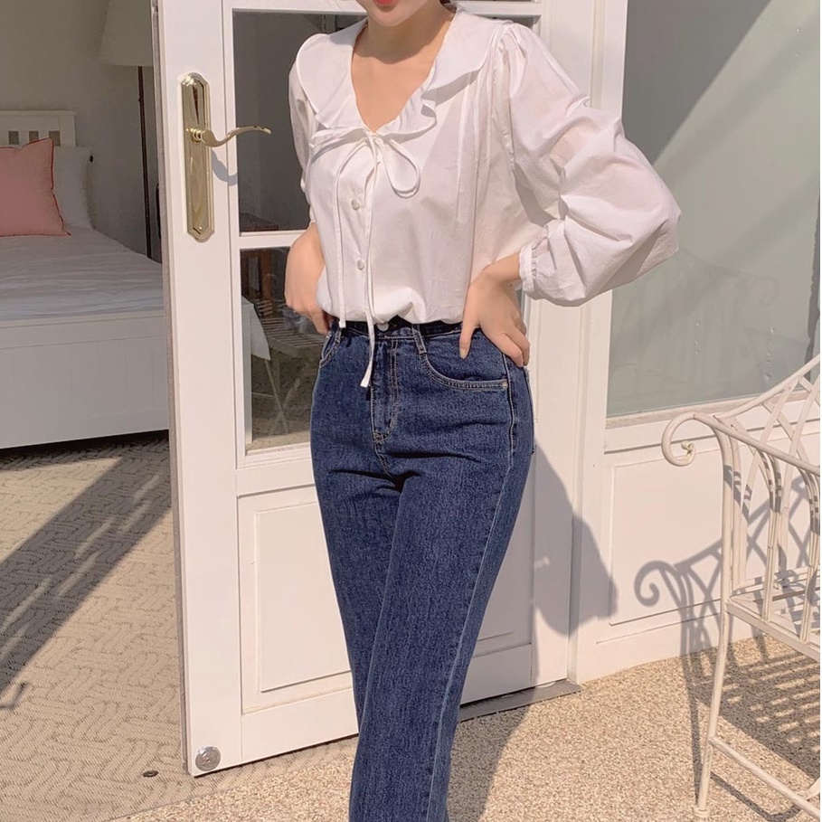 Áo Sơ Mi Trắng Dài Tay Phối Bèo Buộc Dây 49975