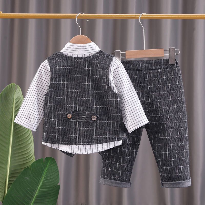 Bộ Áo Sơ Mi Cổ Chữ V + Áo Vest + Quần Dài Phong Cách Hàn Quốc Thời Trang Xuân Thu Mới 2022 Cho Bé Trai