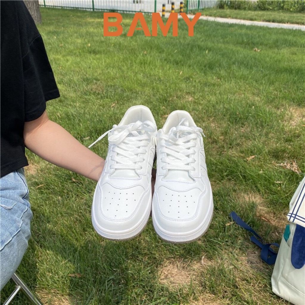 Giày thể thao nữ trắng đế bằng phong cách RETRO, Giày Sneaker nữ BAMY đế bánh mì dáng basic cao 3 phân