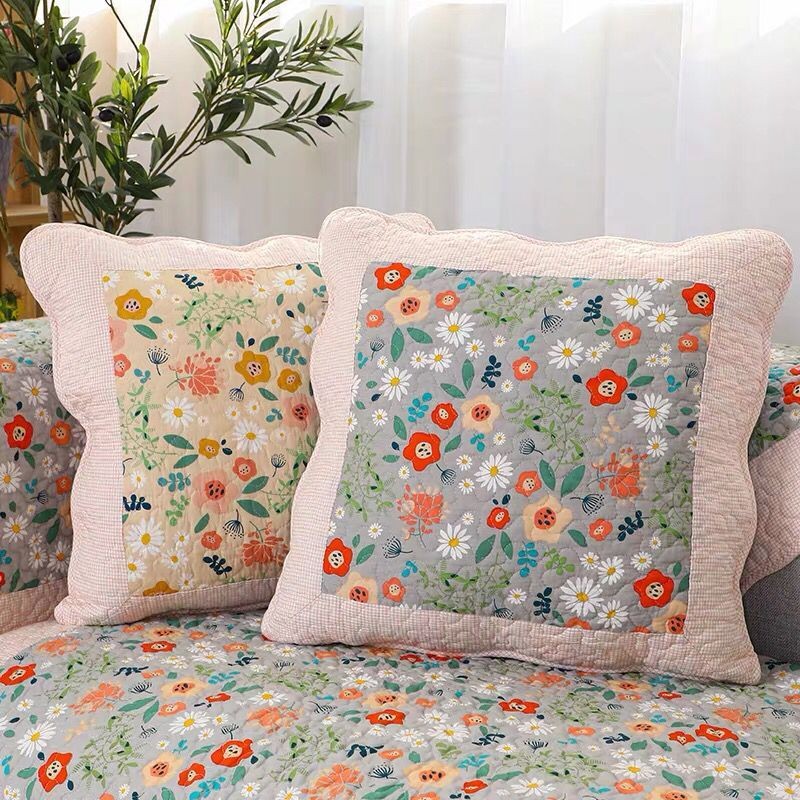 Thảm trang trí sofa, đặt may, thảm đa năng, 100% cotton, Hoa cỏ mùa xuân