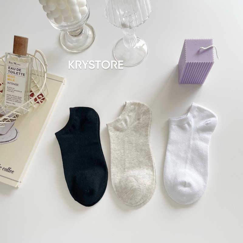 Tất nữ ngắn cổ trơn màu basic cotton mịn Krystore NC23