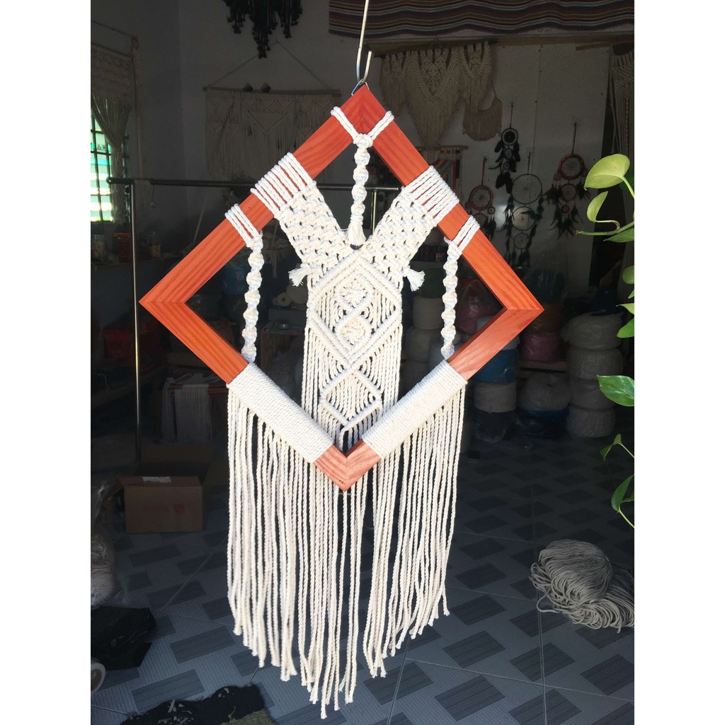 Tranh gỗ macrame decor 30cmx30cm chụp ảnh, đạo cụ trang trí nhà cửa, cửa hàng, shop, coffee | Macrame wall hanging