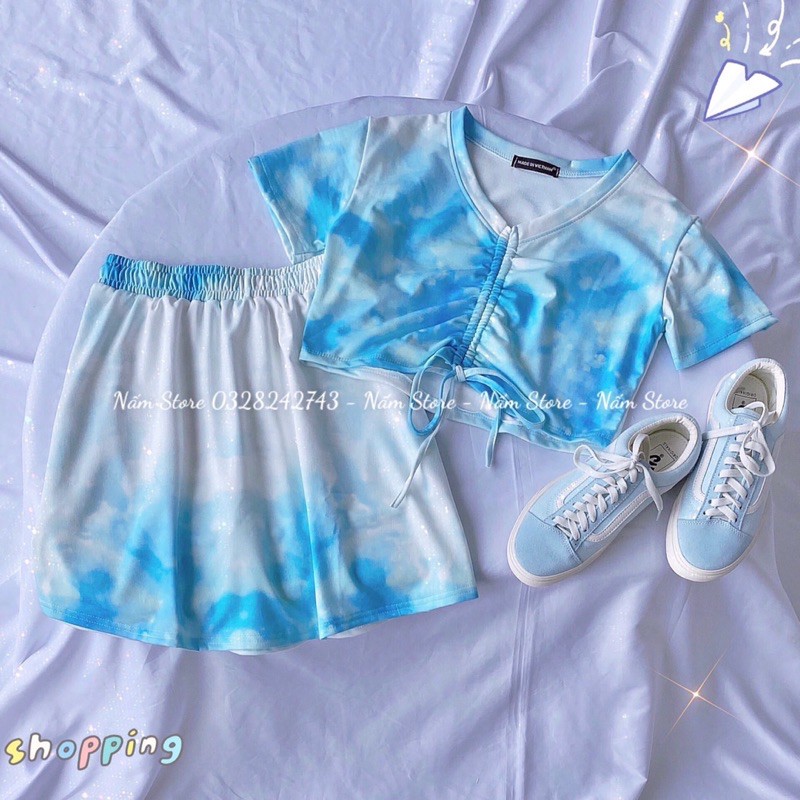 Áo croptop dây rút loang màu unisex tie dye hot hit