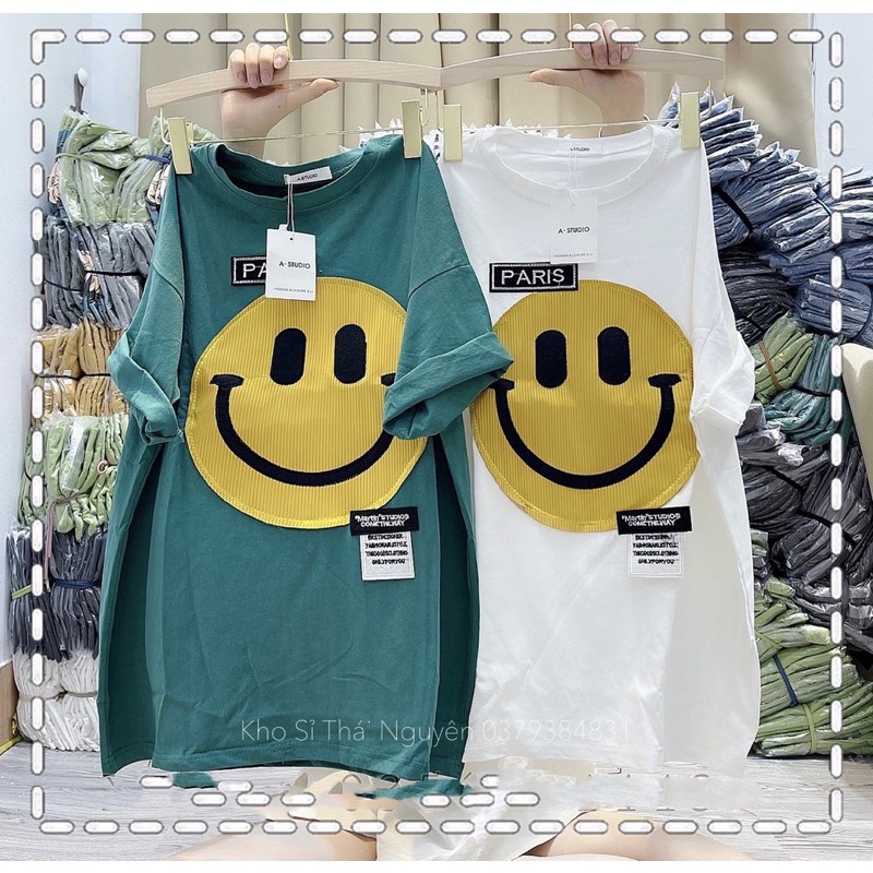 Áo phông cotton khô áo thun tay lỡ hình mặt cười cười to