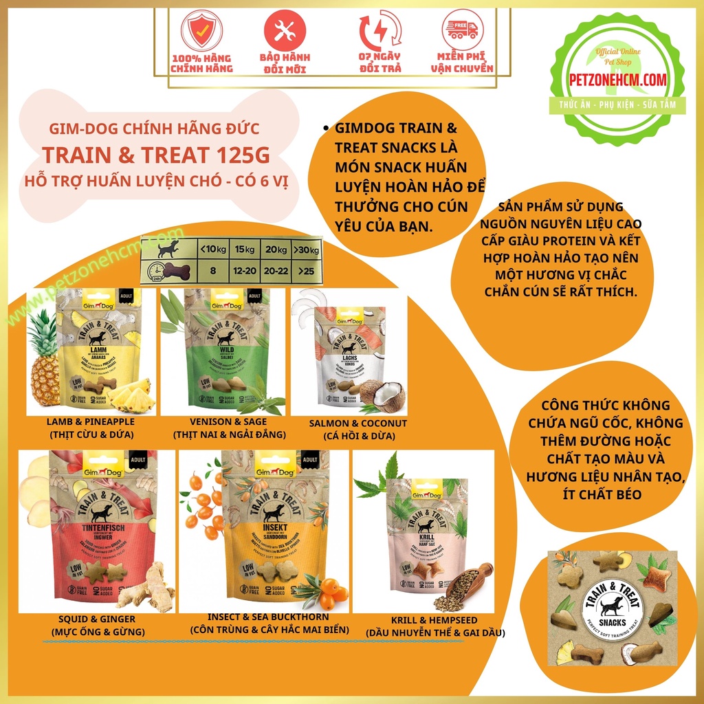 125g - GIMDOG TRAIN &amp; TREAT - Snack hỗ trợ huấn luyện cho chó - chính hãng Đức - PetZoneHCM