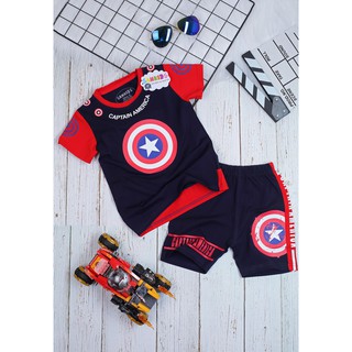 Bộ quần áo siêu nhân ngắn tay in Logo Đội trưởng mỹ - Captain America