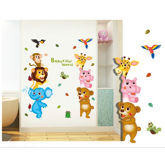 Decal dán tường - Thú Chào cả nhà vui vẻ