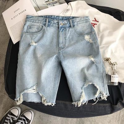 【READY STOCK】Quần Jeans Lửng Rách Gối Thời Trang Cá Tính Dành Cho Nam