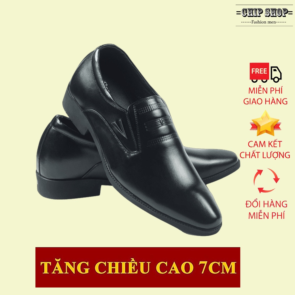 (Video thật) Giày tây đen nam S89 tăng chiêu cao da bóng cao cấp không dây