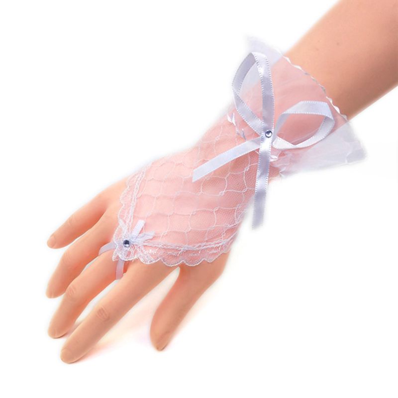 Găng Tay Ren Lưới Hở Ngón Đính Đá Xinh Xắn Cho Cô Dâu