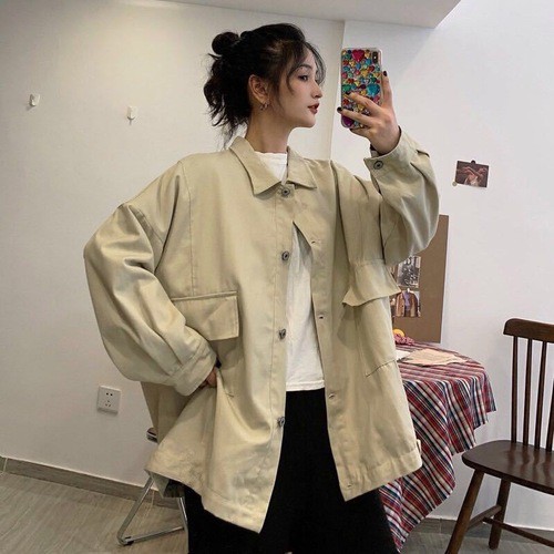 Áo khoác kaki nữ mỏng kiểu dáng unisex Hàn Quốc (ảnh thật)