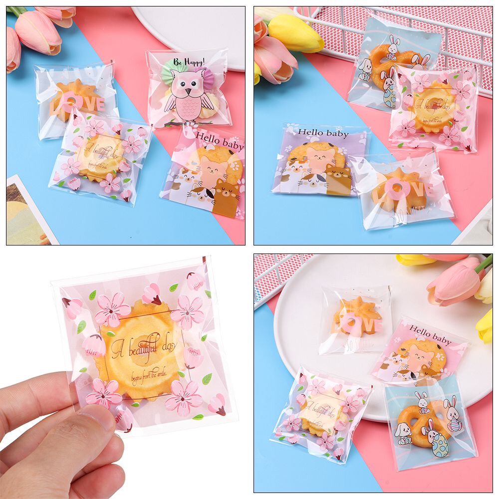 Túi gói quà nilong, gói bánh kẹo có keo dán sẵn Set 50c