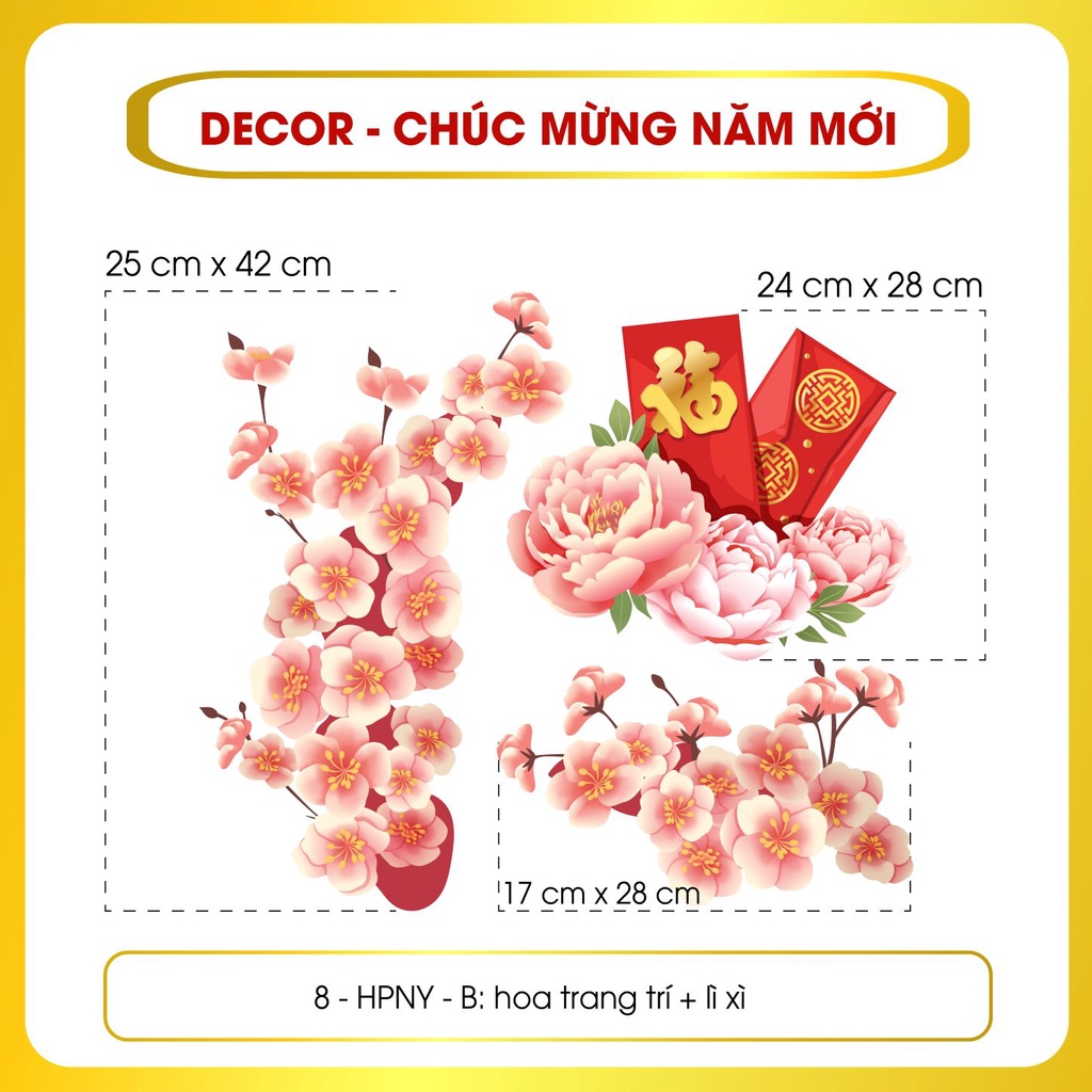 Decal Tết 2022 Mẫu Cành Đào Phai HPNY08 - Decal Dán Cửa Kính Trang Trí Tết mới Nhất