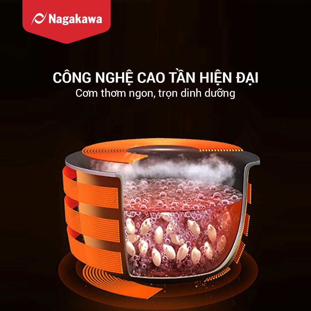 Nồi cơm điện cao tần Nagakawa NAG0140 (1.2L) - 12 chế độ nấu - Giảm tinh bột - Bảo hành 12 tháng