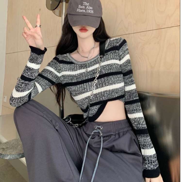 ZHELIHANGFEI Áo dệt kim dệt kim nữ dài tay, eo cao, trễ vai, gợi cảm