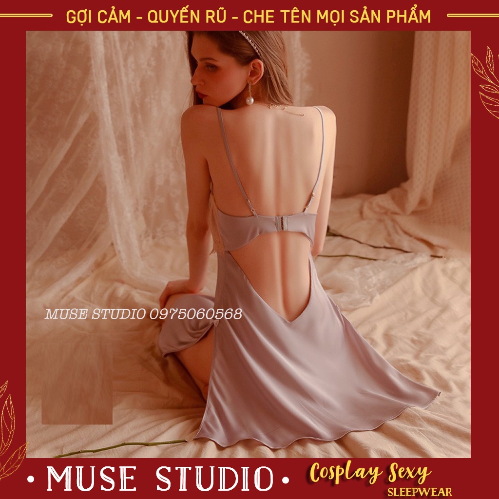 Váy ngủ sexy, đầm ngủ gợi cảm có gọng nâng ngực xẻ hai bên đùi vải satin hàng cao cấp