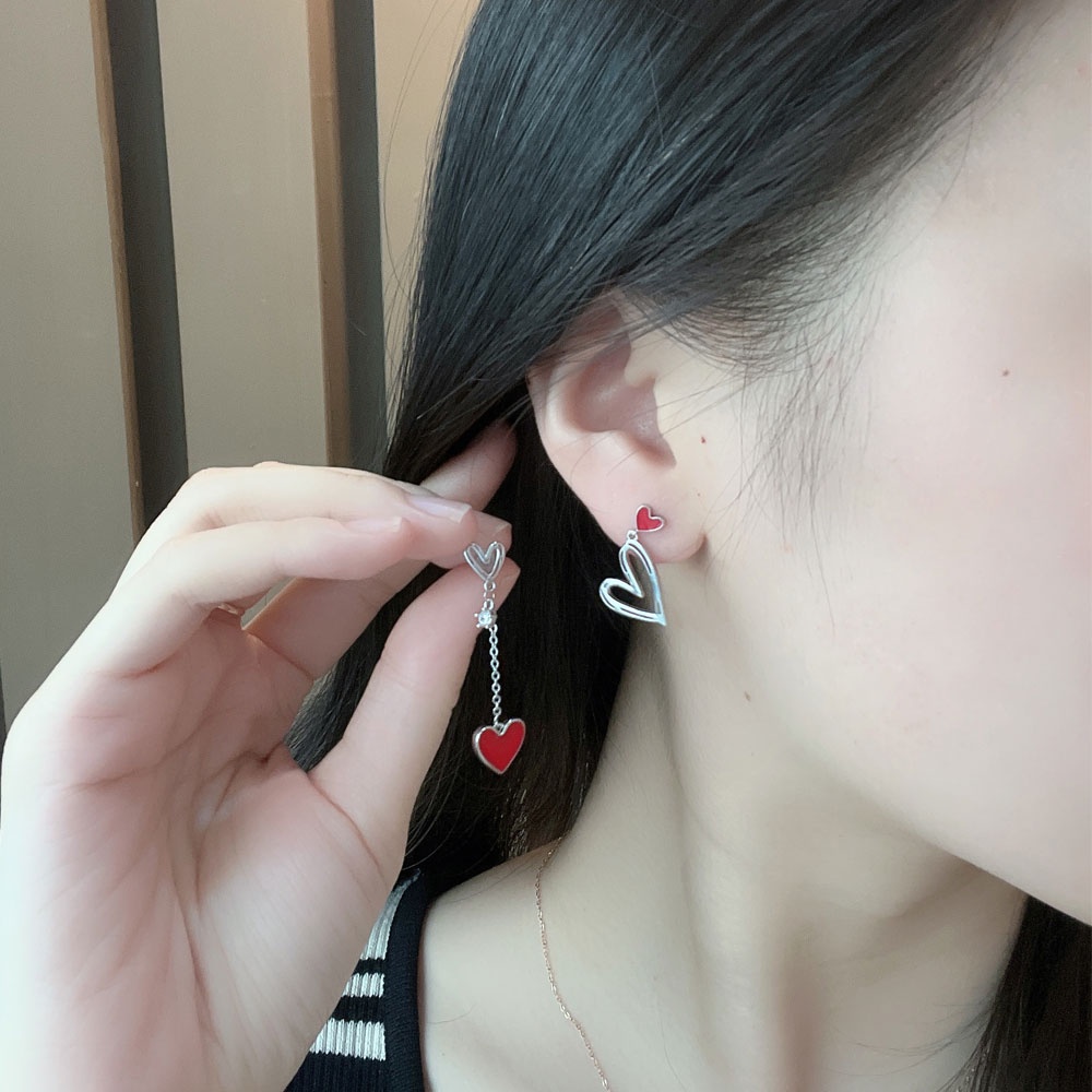 Bông Tai Dáng Dài Hình Trái Tim Bằng Bạc 925 1 Cặp
