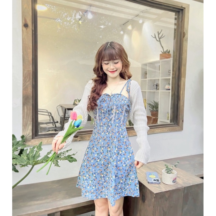 Đầm ngắn nữ Lily Dress 2 dây cúp ngực eo ly ren họa tiết hoa nhí – Là Hoa