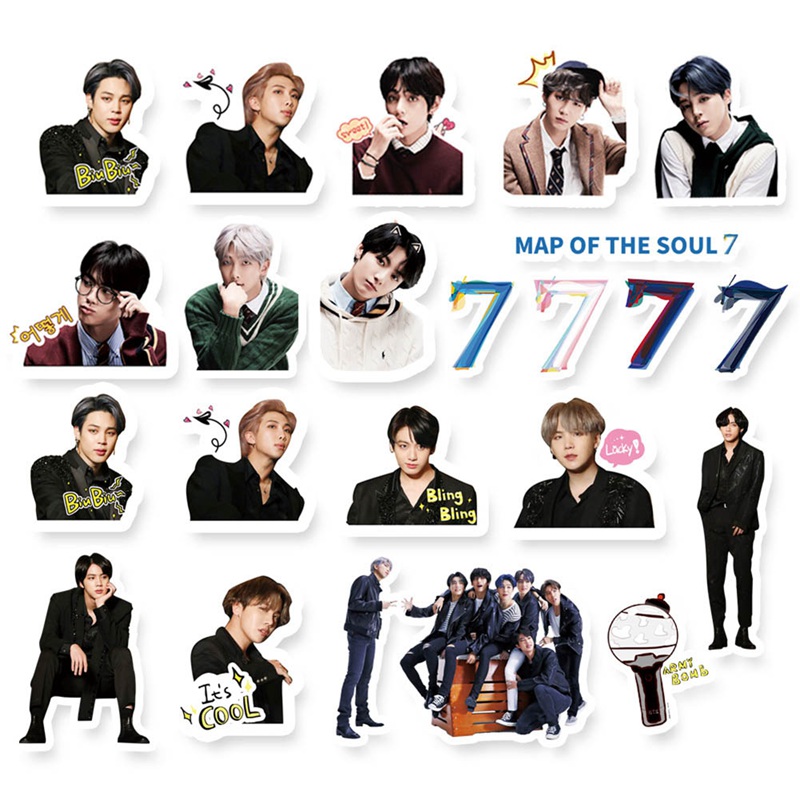 Bộ 55 miếng sticker dán trang trí in họa tiết nhóm nhạc bts