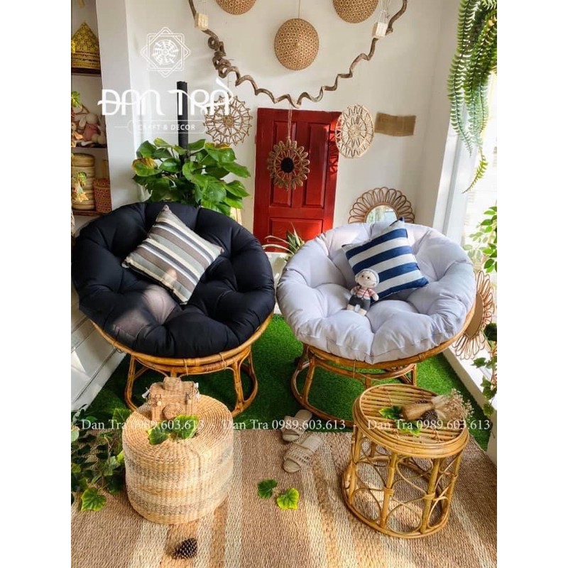 [RẺ VÔ ĐỊCH] Ghế Mây Papasan 100cm Nệm Đen - ĐAN TRÀ - Nội Thất Mây Tre Đan