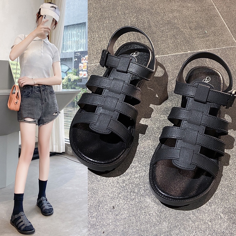 IELGY Giày sandal  đế mềm phong cách La Mã đơn giản cho nữ