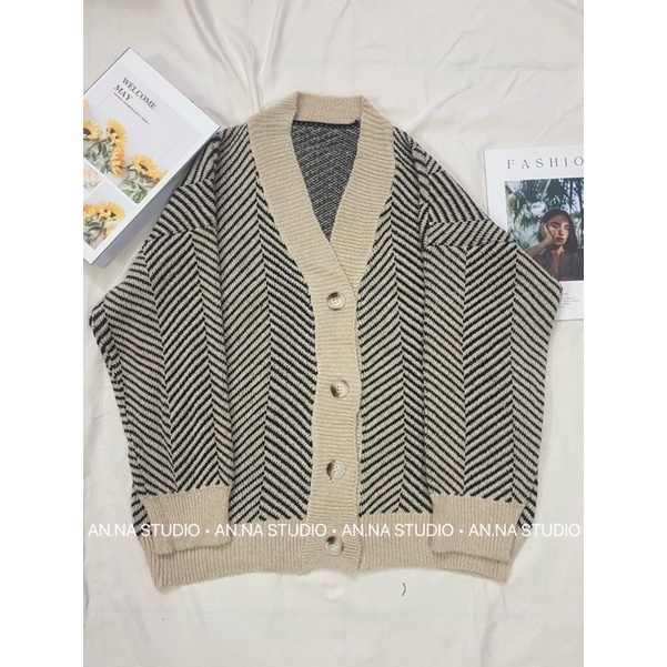Áo khoác len Cardigan hoạ tiết sương cá dáng rộng form to 3 màu