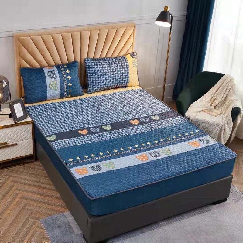 Bộ ga gối nỉ nhung trần bông cao cấp hoạ tiết nhập khẩu đủ size