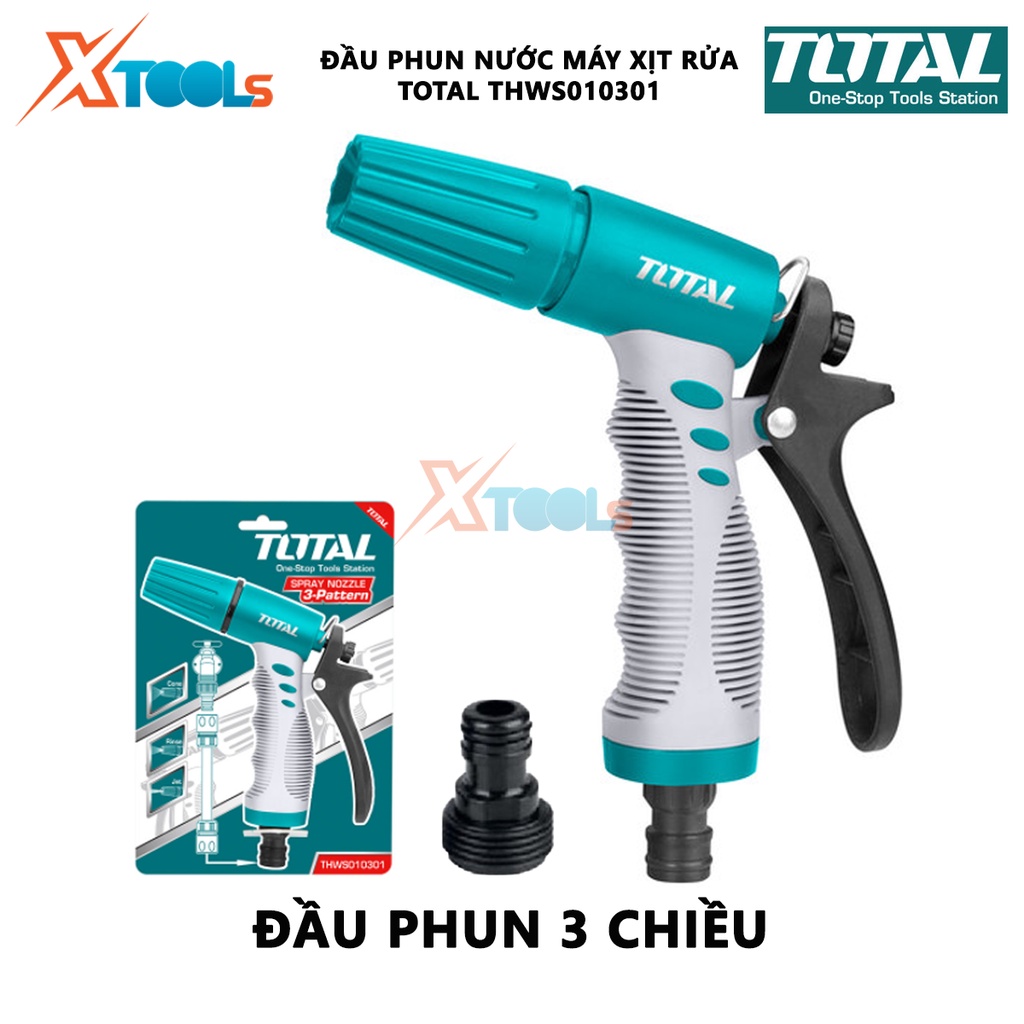 Vòi xịt tưới cây đa năng TOTAL THWS010301 Đầu phun nước máy xịt Đầu phun nhựa 3 chiều Bộ công cụ 3/4 &quot; Thân nhựa ABS TPR