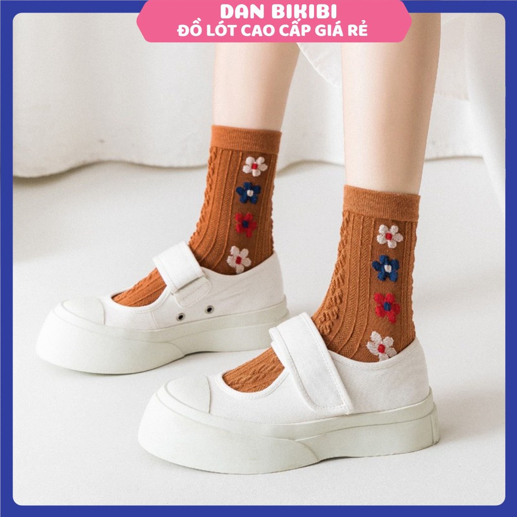 Tất Nữ Cổ Cao dệt kim thêu hoa cao cấp cute Đẹp cotton được chọn màu mẫu T13