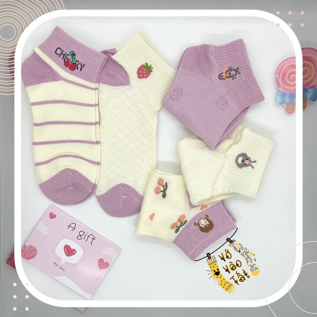 VỚ TẤT NỮ CỔ NGẮN HỒNG RUỐC PHỐI TRẮNG KEM XINH XẮN