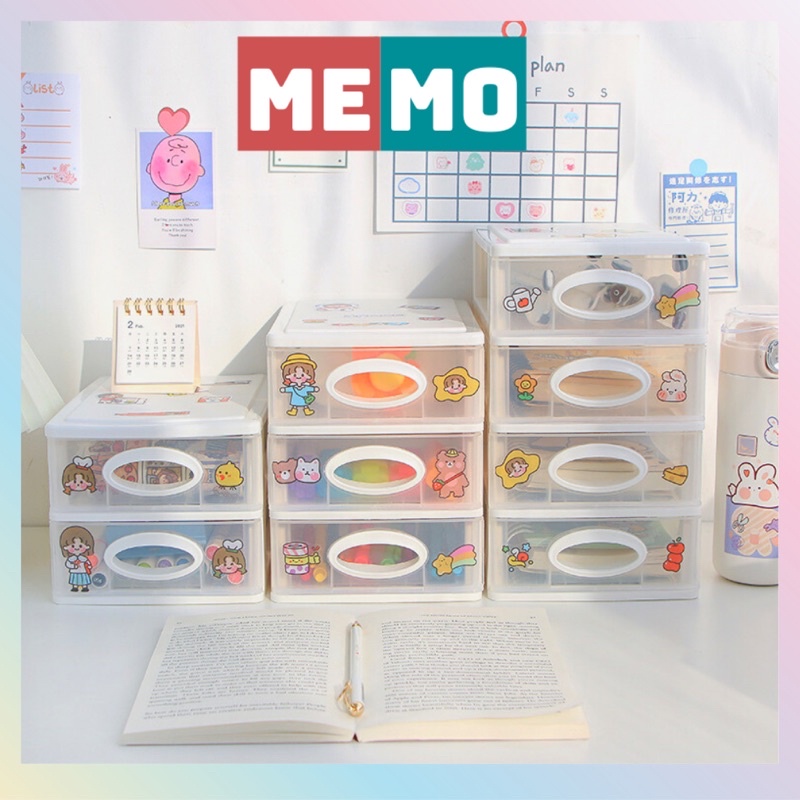 Tủ nhựa nhiều ngăn MEMO, tủ để bàn kệ để bàn trong suốt đựng đồ dùng học tập phụ kiện tiện lợi