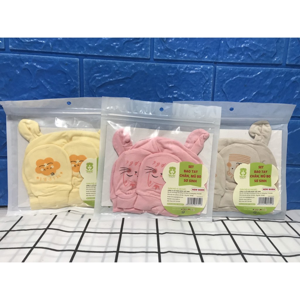 Set Mũ, Bao Tay, Bao Chân Mipbi - Đầy Đủ Mũ, Bao Tay, Chân Mipbi Cho Bé Mới Sinh ( New Born) – Mipbi Việt Nam