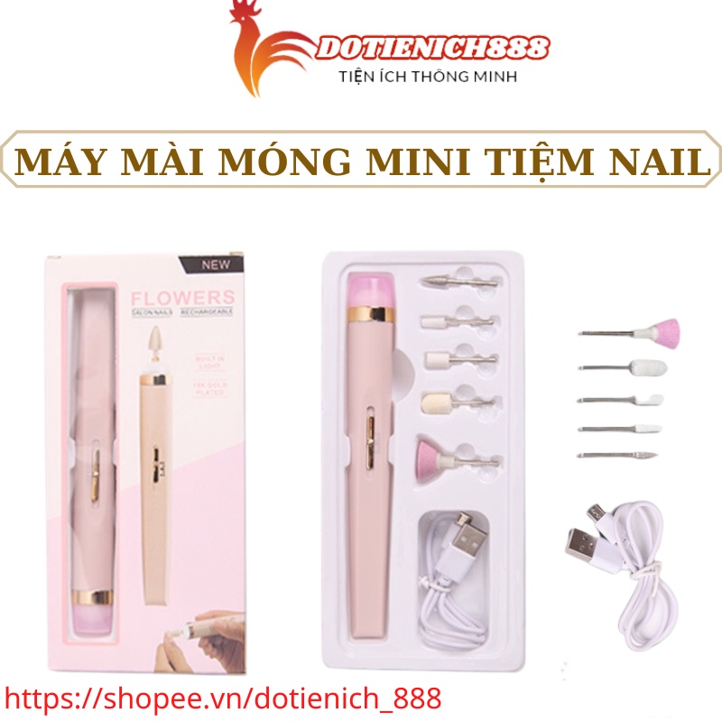 Máy mài móng tay cầm tay Finishing Touch, Máy dũa móng tay làm nail chuyên nghiệp 5 đầu mài có đèn led loại sạc điện
