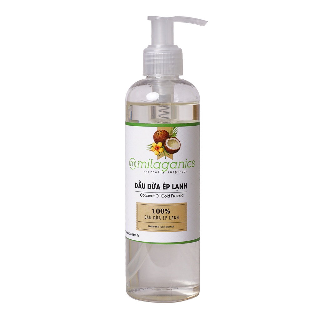 Dầu dừa nguyên chất ép lạnh giúp dưỡng tóc, da &amp; môi thiên nhiên, lành tính MILAGANICS 250ml (chai)