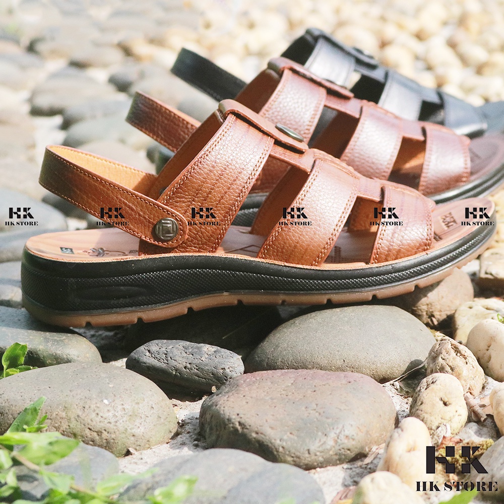 Sandal da bò - dép da bò cao cấp HK.STORE da bò xịn kết hợp đế kếp cao 3,5cm cực đẹp khâu may chân quai công nghệ 2021